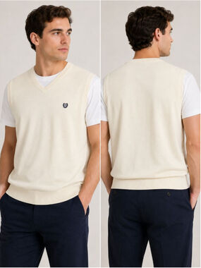 Chaps Ralph Lauren Sweater Vest Men’s L Cream Ivory V-Neck Cotton Knit